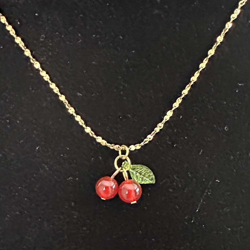 Gold Cherry Pendant Necklace